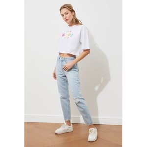 Trendyol Blue Ripped Detailed High Waist Mom Jeans