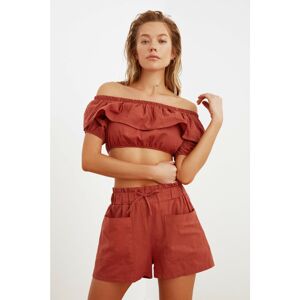 Trendyol Brown Carmen Collar Ruffle Detailed Bottom-Top Set