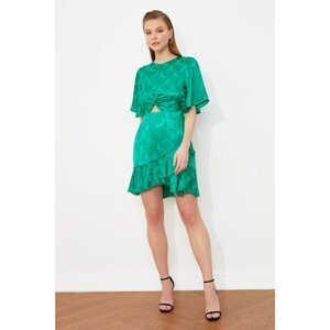 Trendyol Emerald Green Flounce Jacquard Satin Dress