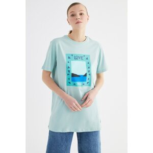 Trendyol Mint Love Printed Knitted T-Shirt-Tunic