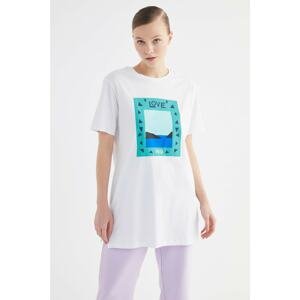 Trendyol White Love Printed Knitted T-Shirt-Tunic