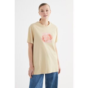 Trendyol Beige Printed Knitted T-Shirt-Tunic