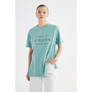 Trendyol Mint Printed Knitted T-Shirt-Tunic