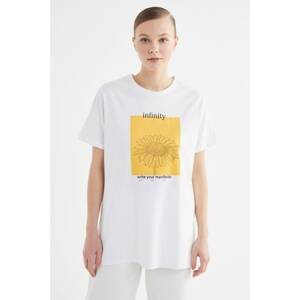Trendyol White Printed Knitted T-Shirt-Tunic
