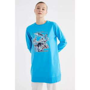Trendyol Turquoise Printed Knitted Sweatshirt