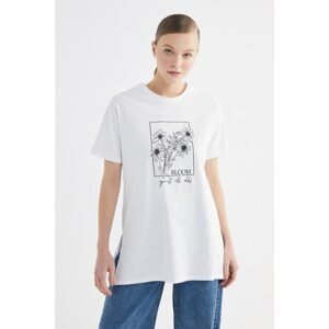 Trendyol White Printed Knitted T-Shirt-Tunic
