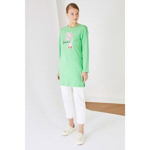 Trendyol Green Printed Knitted Tunic T-shirt