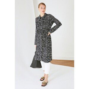 Trendyol Black Shirt Collar Patterned Tunic Dress