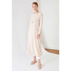 Trendyol Beige Crew Neck Tunic Dress