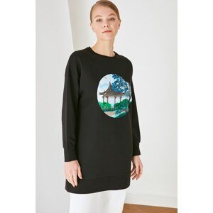 Trendyol Black Printed Knitted Sweatshirt