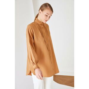 Trendyol Brown Stand Up Collar Rib Detailed Woven Shirt