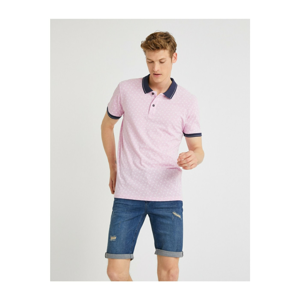 Koton Men's Pink Patterned Cotton Short Sleeve Polo Neck T-Shirt