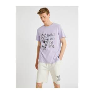 Koton Men's Purple Crew Neck Cotton T-Shirt