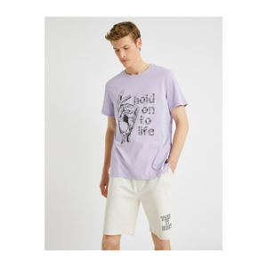 Koton Men's Purple Crew Neck Cotton T-Shirt