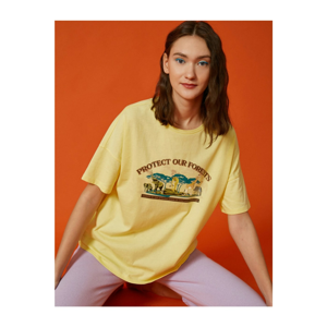 Koton Women's Yellow Printed T-shirt