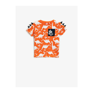 Koton Baby Boy Orange Dinosaur Short Sleeve Crew Neck Cotton T-Shirt