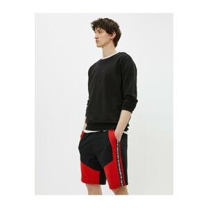 Koton Men's Black Color-Blocked Slogan Shorts