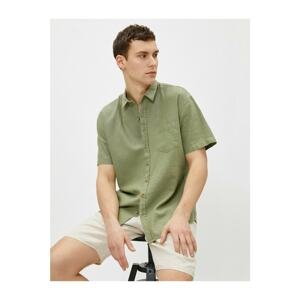 Koton Men's Green Short Sleeve Shirt Linen Content Classic Fit