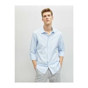 Koton Men's Blue Cotton Classic Collar Long Sleeve Shirt