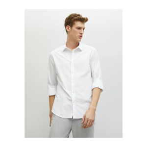 Koton Men's White Cotton Classic Collar Long Sleeve Shirt