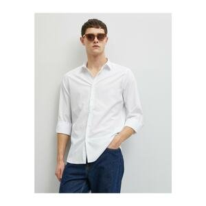 Koton Men's White Classic Collar Long Sleeve Cotton Shirt