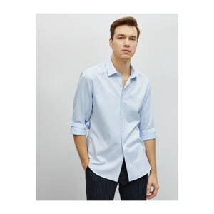 Koton Men's Blue Cotton Long Sleeve Classic Collar Shirt