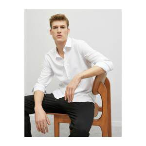 Koton Men's White Classic Collar Long Sleeve Basic Cotton Shirt