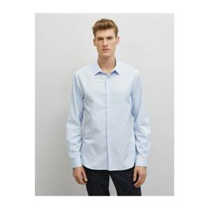 Koton Men's Blue Classic Collar Long Sleeve Basic Cotton Shirt