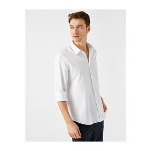 Koton Men's White Classic Collar Long Sleeve Basic Cotton Shirt