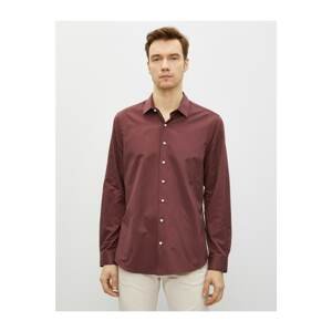 Koton Men's Claret Red Classic Collar Long Sleeve Basic Cotton Shirt