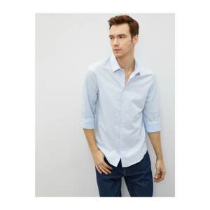 Koton Men's Blue Classic Collar Long Sleeve Basic Cotton Shirt