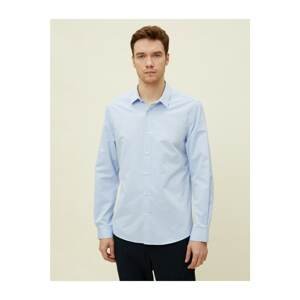 Koton Men's Blue Classic Collar Cotton Long Sleeve Shirt