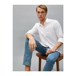 Koton Men's White Slim Fit Long Sleeve Cotton Shirt