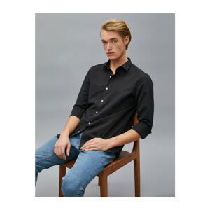 Koton Men's Black Slim Fit Shirt Long Sleeve Cotton