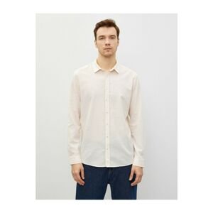 Koton Men's Ecru Classic Collar Cotton Long Sleeve Shirt