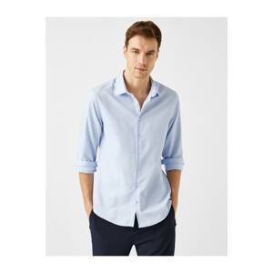 Koton Men's Blue Classic Collar Cotton Long Sleeve Shirt