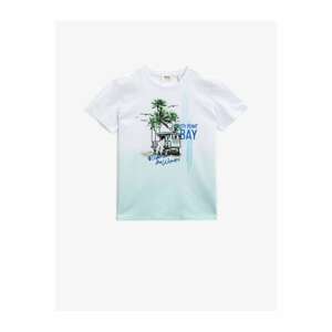 Koton Boy White Cotton Short Sleeve Crew Neck Printed T-Shirt