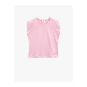 Koton Girl's Pink Crew Neck Cotton Basic T-Shirt