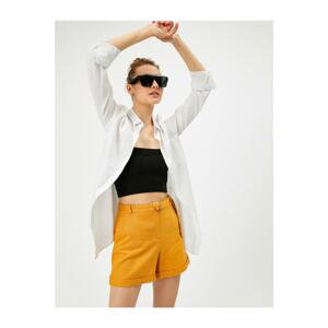 Koton Women's Yellow Linen Belt Shorts