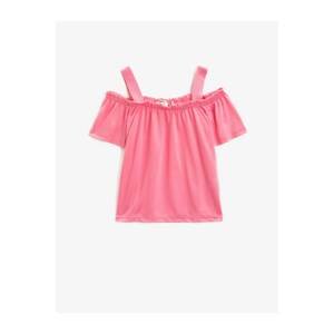 Koton Girl Pink Frilly Shoulder Detailed T-Shirt