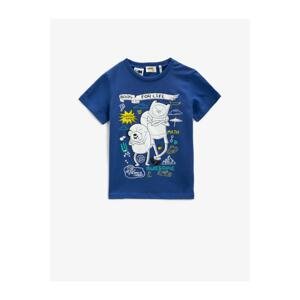 Koton Boy Blue Printed Cotton Crew Neck Short Sleeve T-Shirt