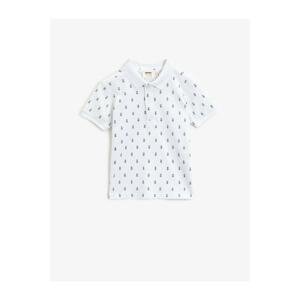 Koton Boy's Ecru Pineapple Printed Short Sleeve Polo Neck T-Shirt