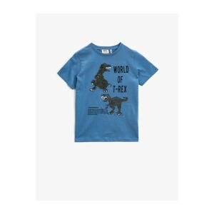 Koton Boy Blue Short Sleeve Crew Neck Cotton Printed T-Shirt