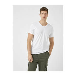 Koton Men's White V Neck Basic Cotton Short Sleeve Crew Neck T-Shirt
