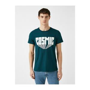 Koton Men's Green Letter Printed Cotton Short Sleeve Crew Neck T-Shirt