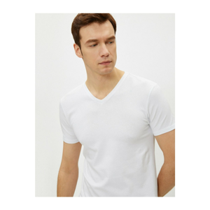 Koton Men's White V Neck Short Sleeve Cotton T-Shirt