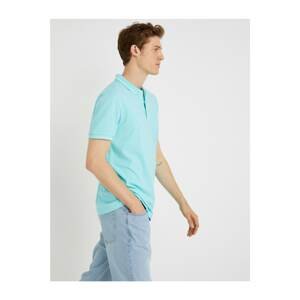 Koton Men's Blue Polo Neck T-Shirt Short Sleeve Cotton