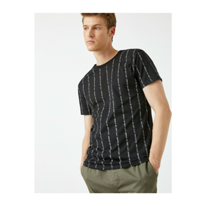 Koton Men's Black Slim Fit Striped Crew Neck Cotton T-Shirt