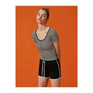 Koton Women's Black Striped Short Sleeve Blouse