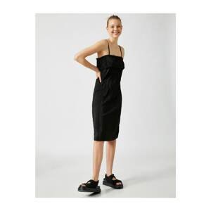 Koton Women's Black Strap Pleated Dress